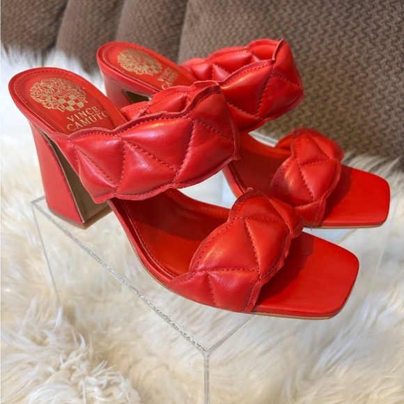 🍒 Vince Camuto Red Quilted Heeled Sandals  🍒 - Picture 1 of 11